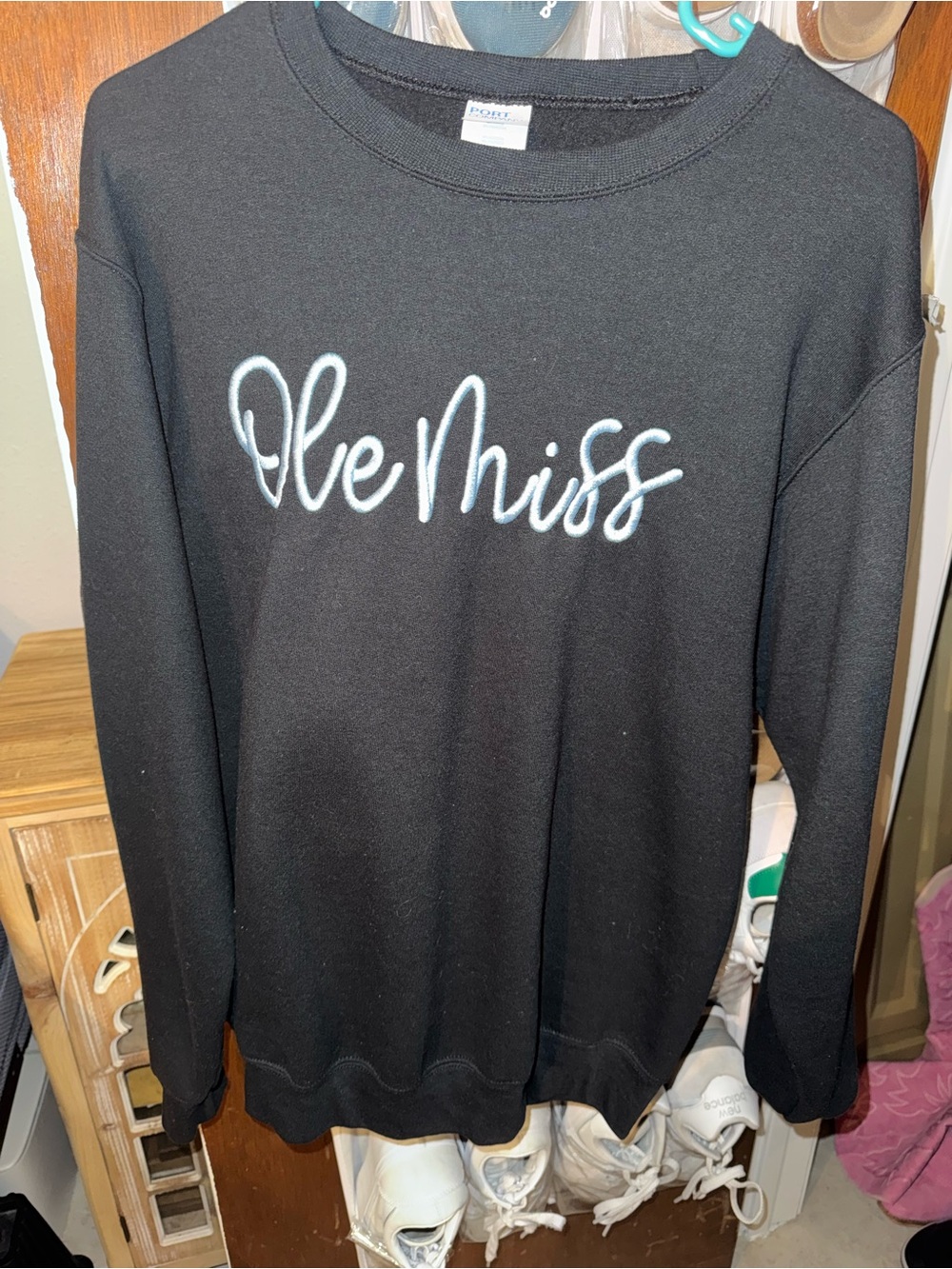 Ole Miss Embroidered Black Crewneck Sweater